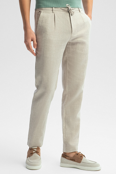 Брюки изо льна и хлопка, цвет Бежевый светлый