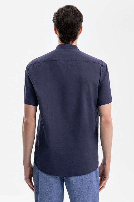 Сорочка с коротким рукавом из австрийской ткани Getzner, цвет Синий темный