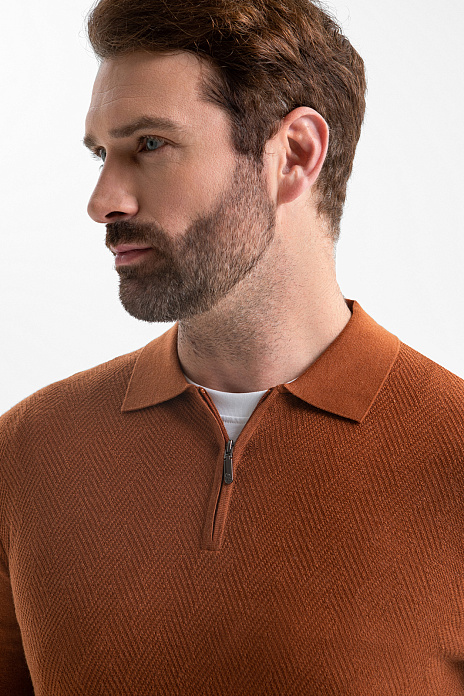 Джемпер поло из шерсти и шелка, цвет Коричневый светлый