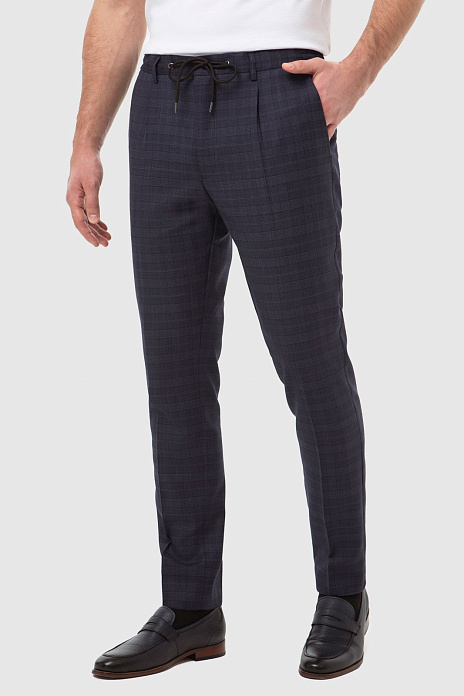 Брюки из шерсти в клетку на кулиске с водоотталкивающей обработкой, устойчивые к загрязнениям, цвет Синий