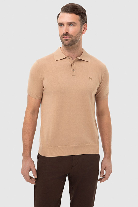 Поло из хлопка и шелка, цвет Бежевый темный