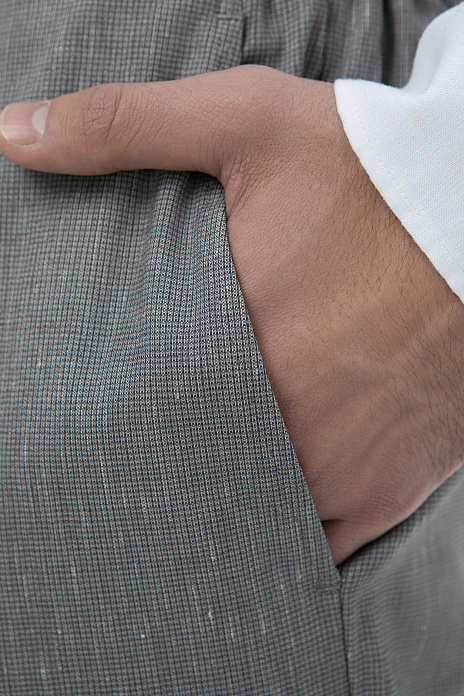 Брюки из шерсти, льна и шелка, цвет Серый светлый