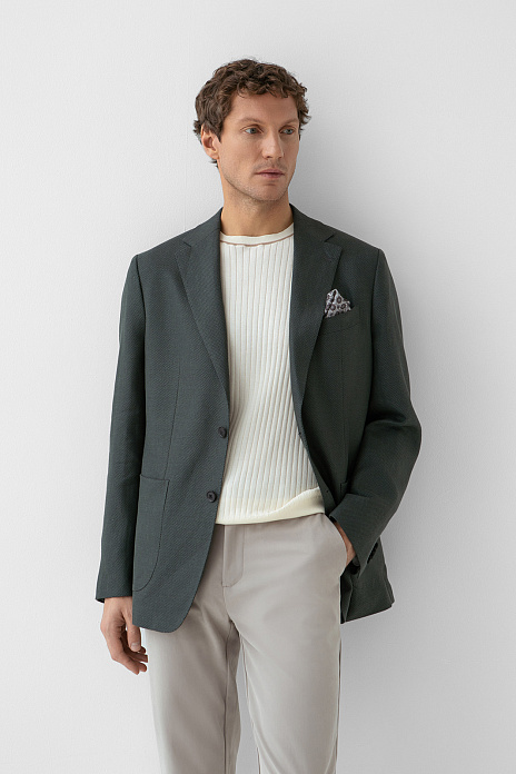 Пиджак изо льна и шерсти, цвет Синий темный