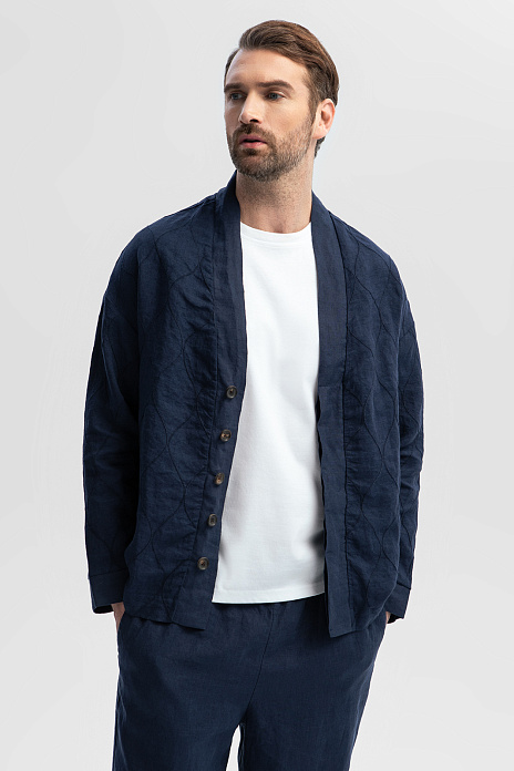 Пиджак Limited edition изо льна с орнаментом, цвет Синий темный