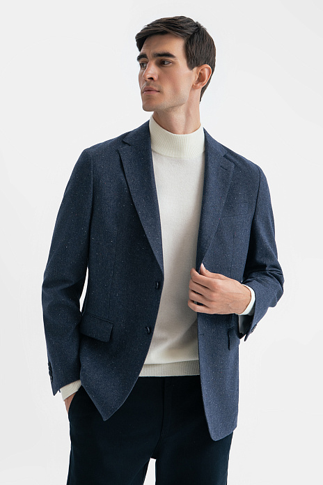 Синий пиджак из хлопка и шерсти Regular fit, цвет Синий темный