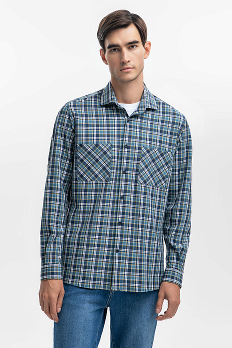 Фланелевая сорочка в клетку из устойчивой к сминанию ткани, цвет Зеленый