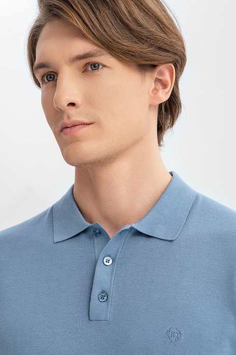 Поло из хлопка, шелка и льна, цвет Голубой