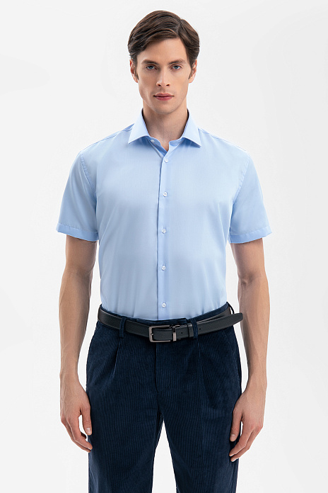 Сорочка с коротким рукавом из хлопка, устойчивая к сминанию, цвет Голубой