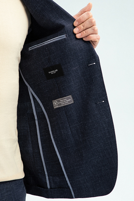 Пиджак из шерсти, льна и шелка, цвет Синий темный