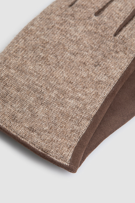 Перчатки из натуральной замши и смесовой шерсти, цвет Коричневый