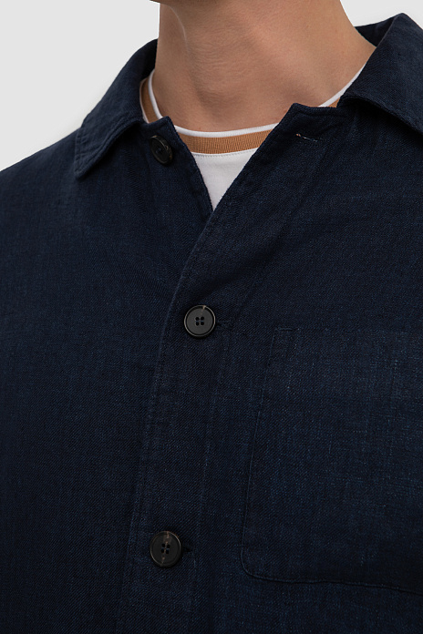 Синий пиджак изо льна и вискозы Regular fit, цвет Синий темный