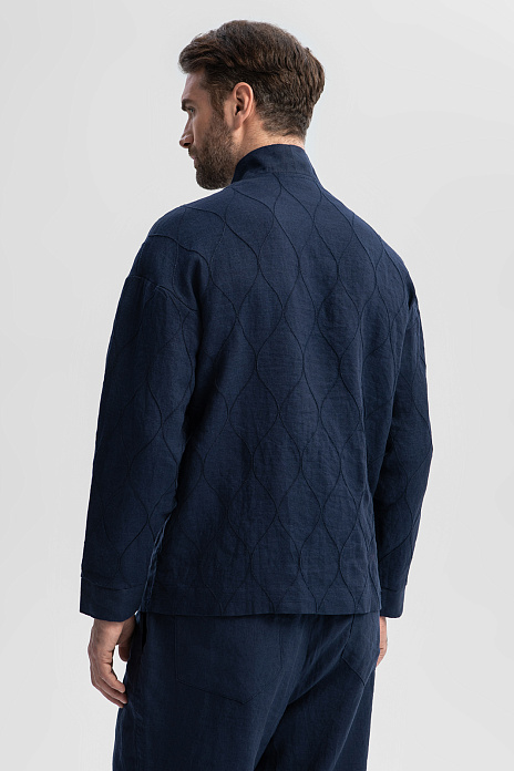 Пиджак Limited edition изо льна с орнаментом, цвет Синий темный
