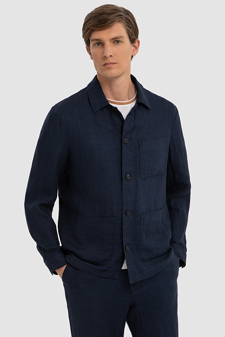 Синий пиджак изо льна и вискозы Regular fit, цвет Синий темный