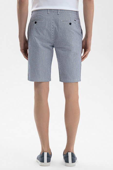Шорты-бермуды из хлопка и льна в полоску, цвет Синий темный